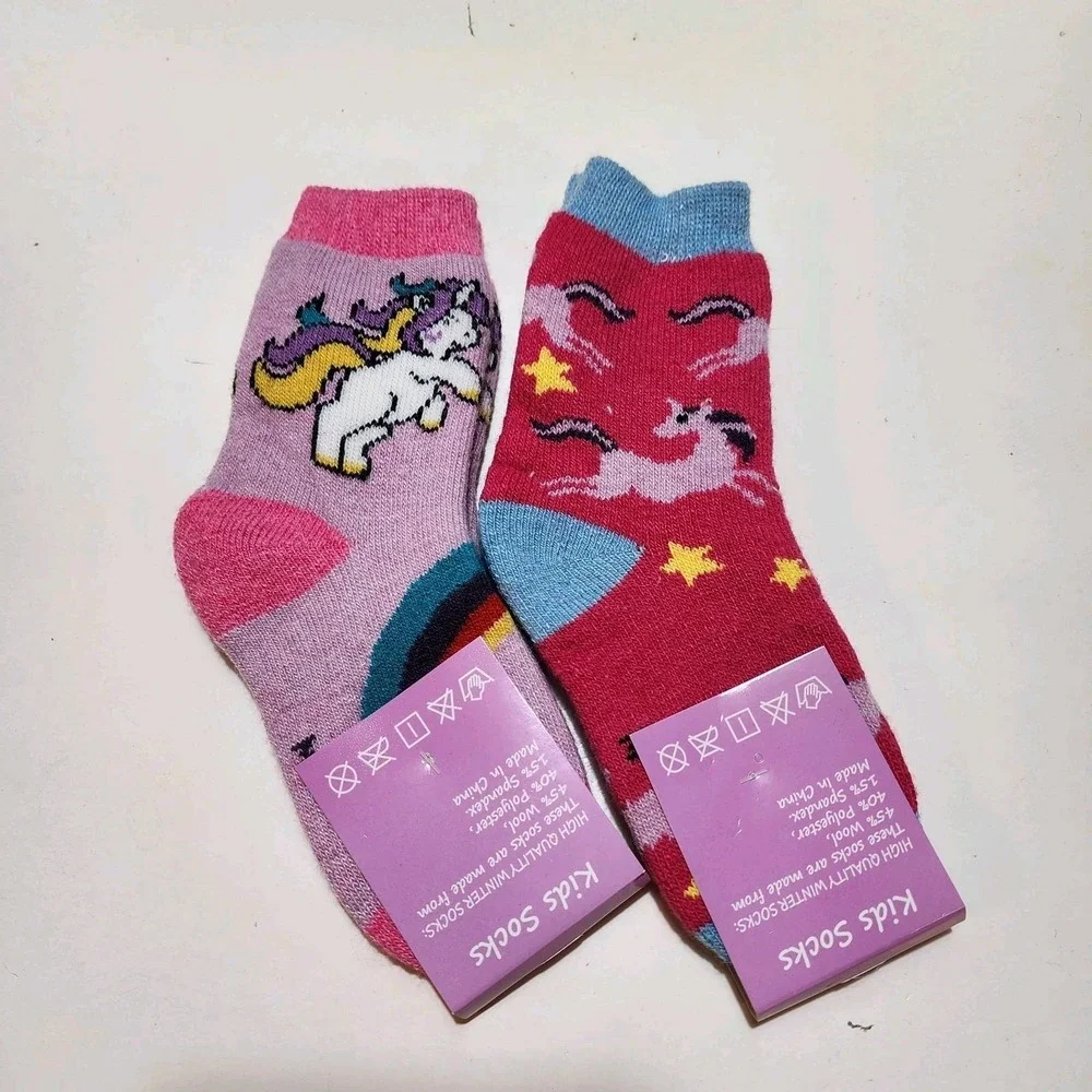 NEW High‎ Quality Thick Wool Blend Unicorn Socks 6 Each Fits Ages 4-7 Multicolor